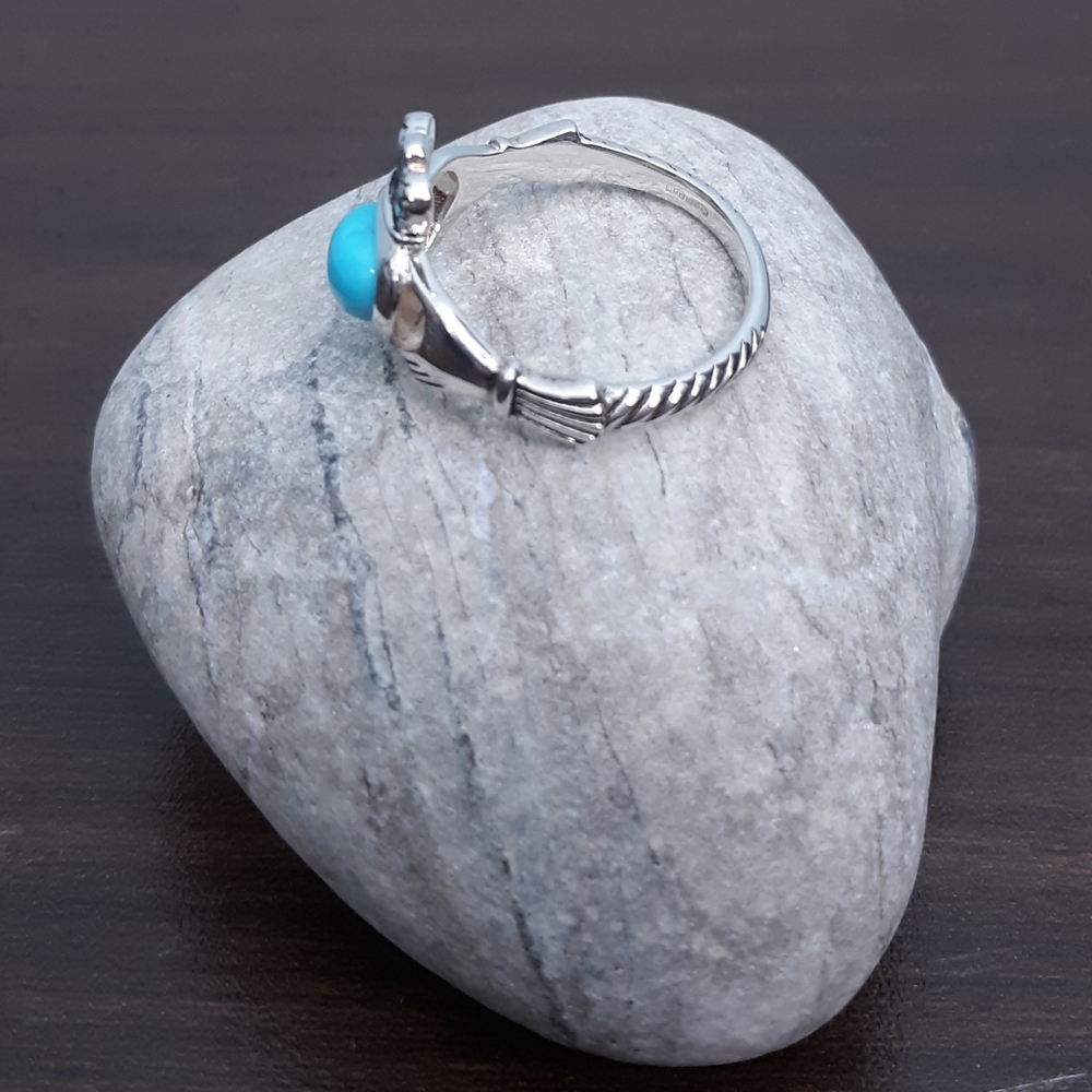 Sz 9 JMH Ireland Claddagh Ring Sterling Silver Sleeping Beauty Turquoise Heart - Picture 10 of 16